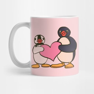 cute pingu and pinga penguin holding heart Mug